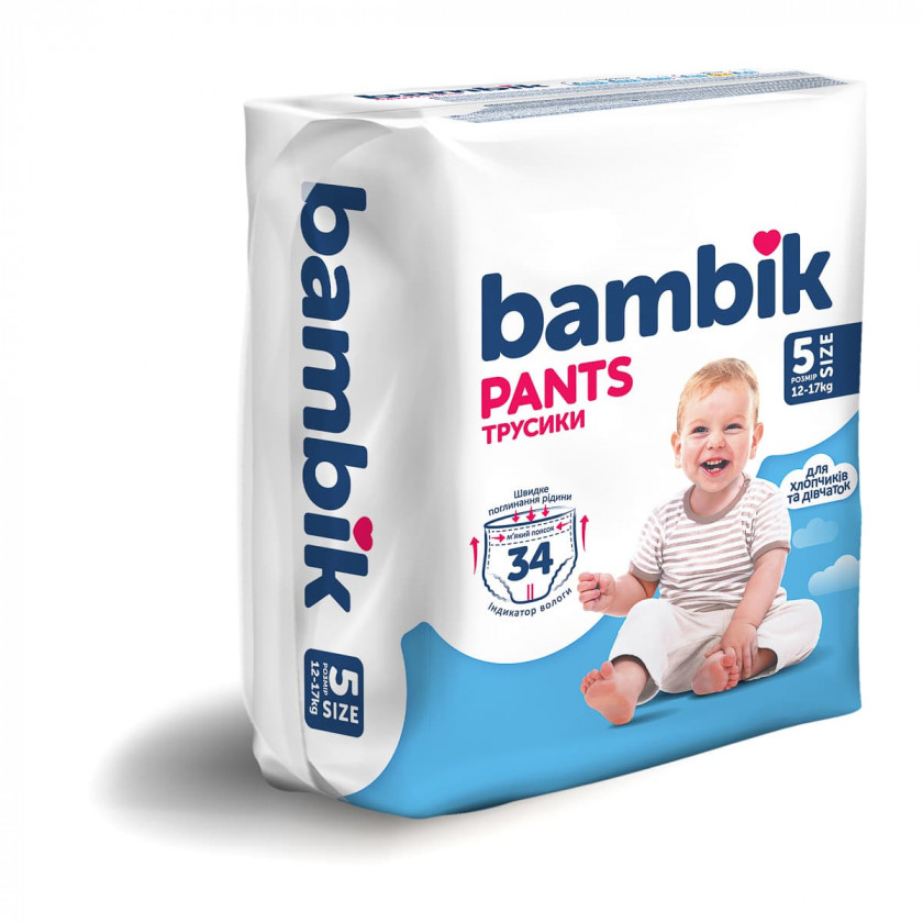 Bambik Підгузки-трусики дитячі одноразові (5) 12-17кг (34 штх2)пач/уп